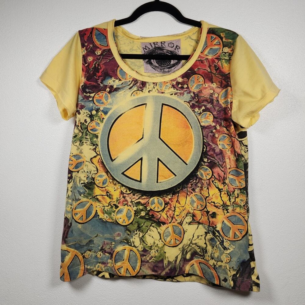 Vintage y2k Peace Sign Double Sided AOP Baby Tee Shirt Mirror Large Art Skate
